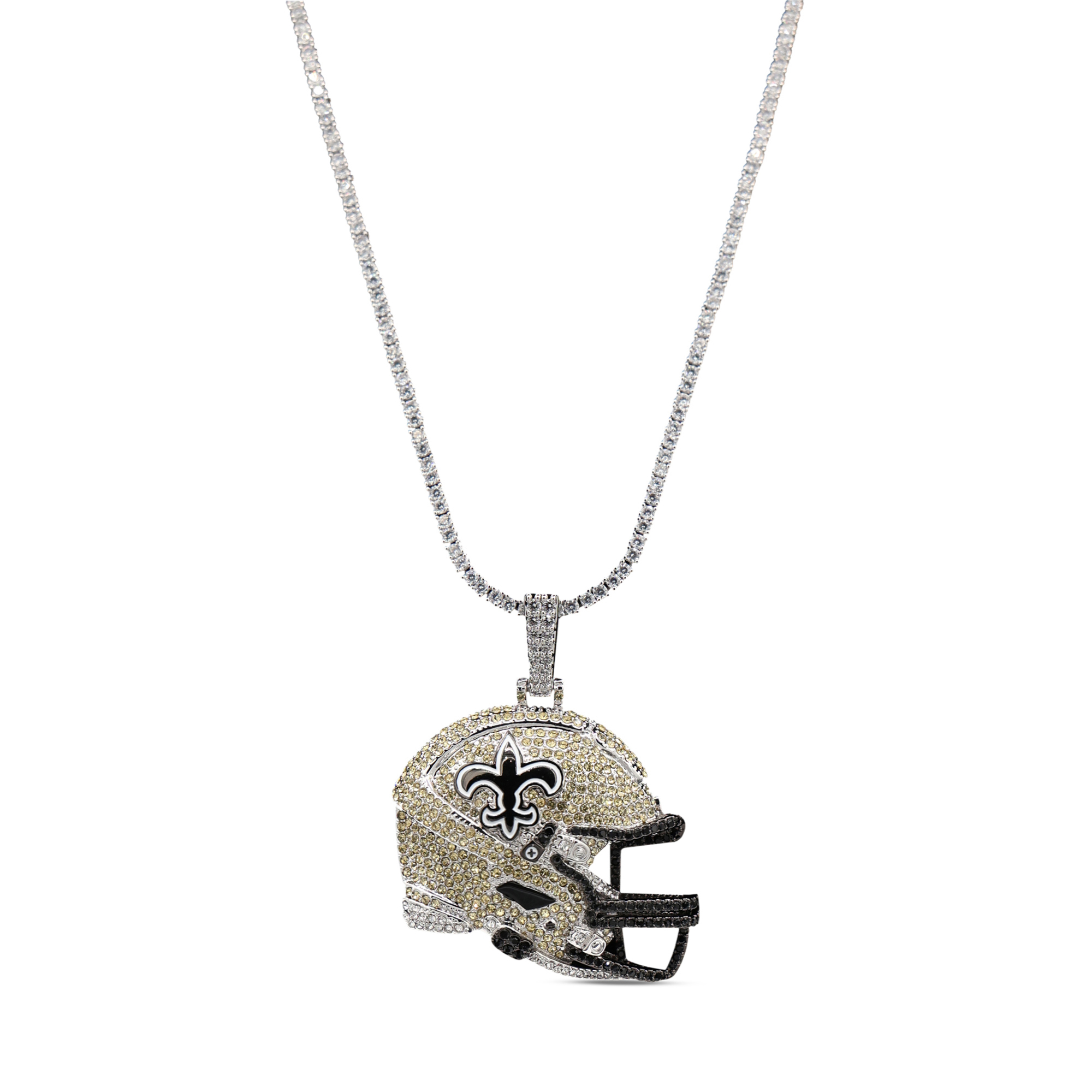 GLD New Orleans Saints 14K White Gold Logo Pendant & 20" Tennis Chain