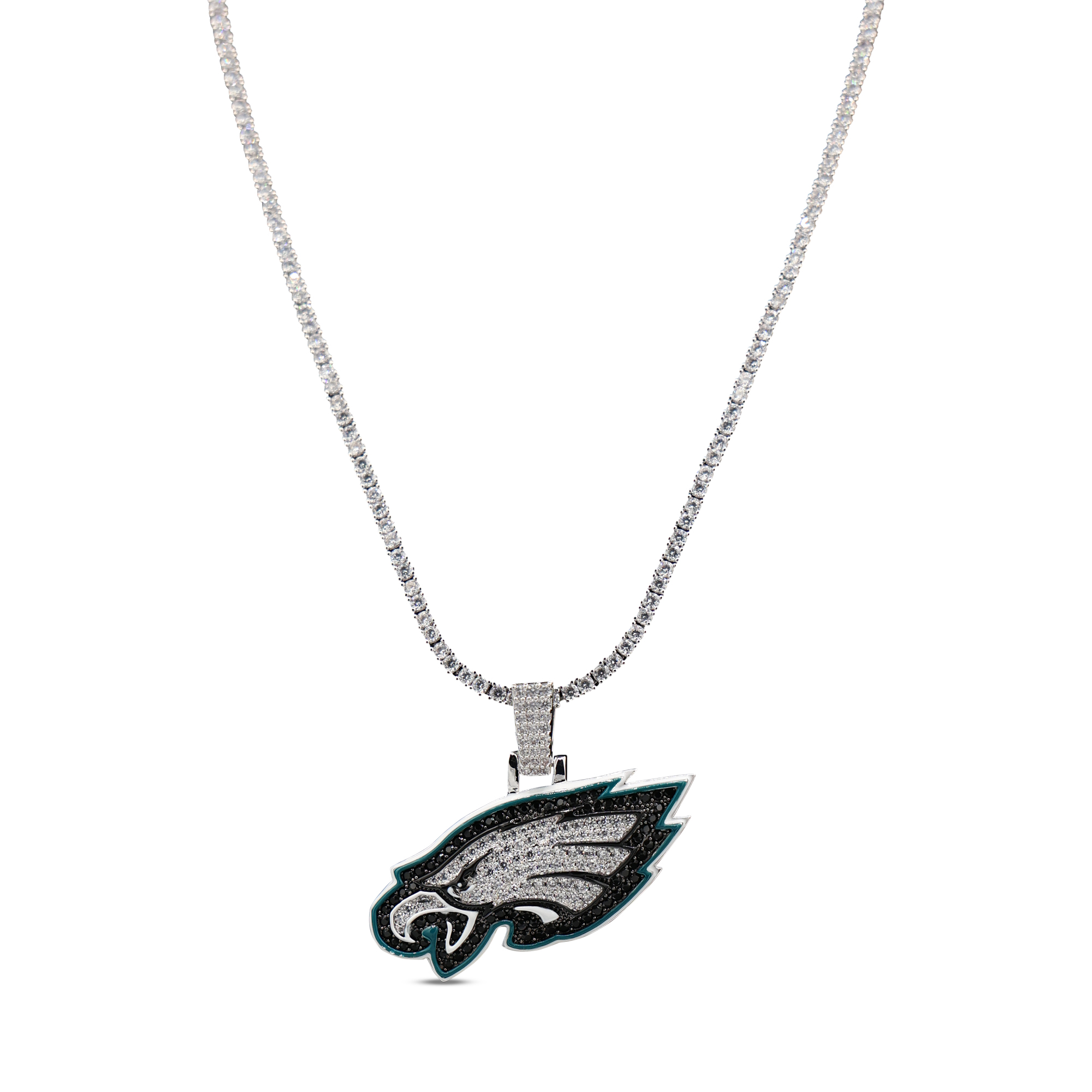 GLD Philadelphia Eagles 14K White Gold Logo Pendant & 20" Tennis Chain