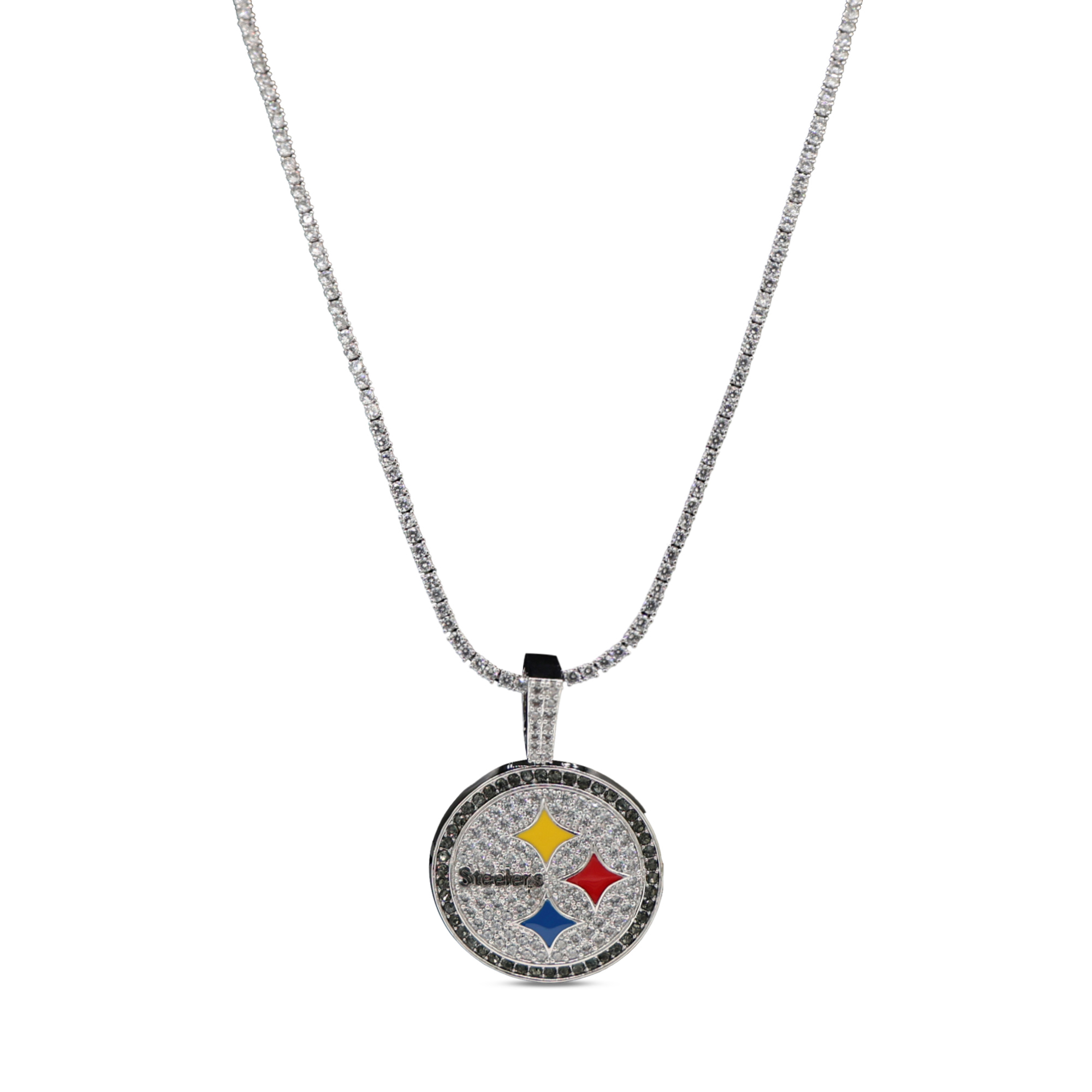GLD Pittsburgh Steelers 14K White Gold Logo Pendant & 20" Tennis Chain