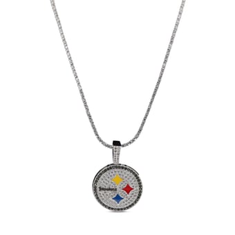 GLD Pittsburgh Steelers 14K White Gold Logo Pendant & 20" Tennis Chain