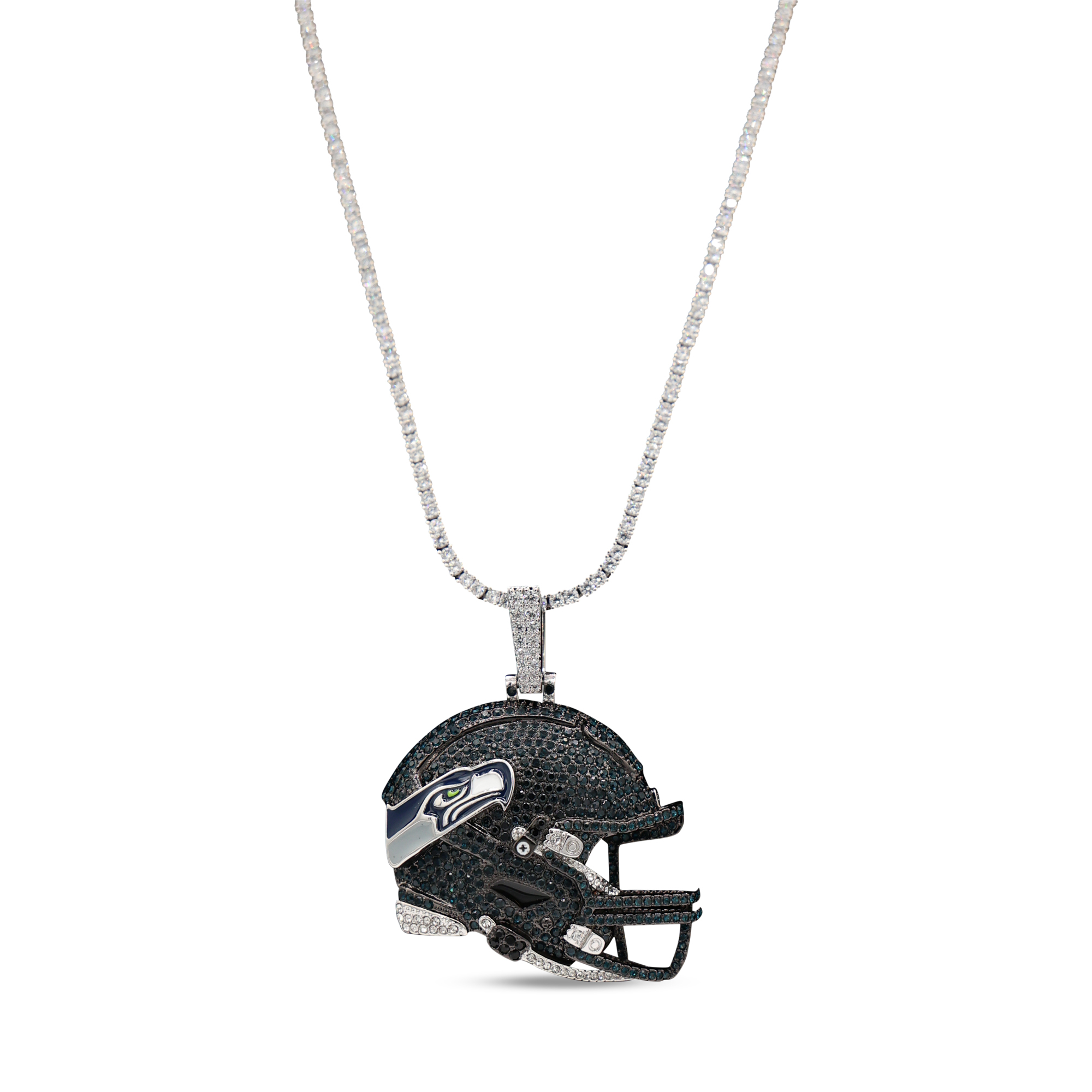 GLD Seattle Seahawks 14K White Gold Logo Pendant & 20" Tennis Chain