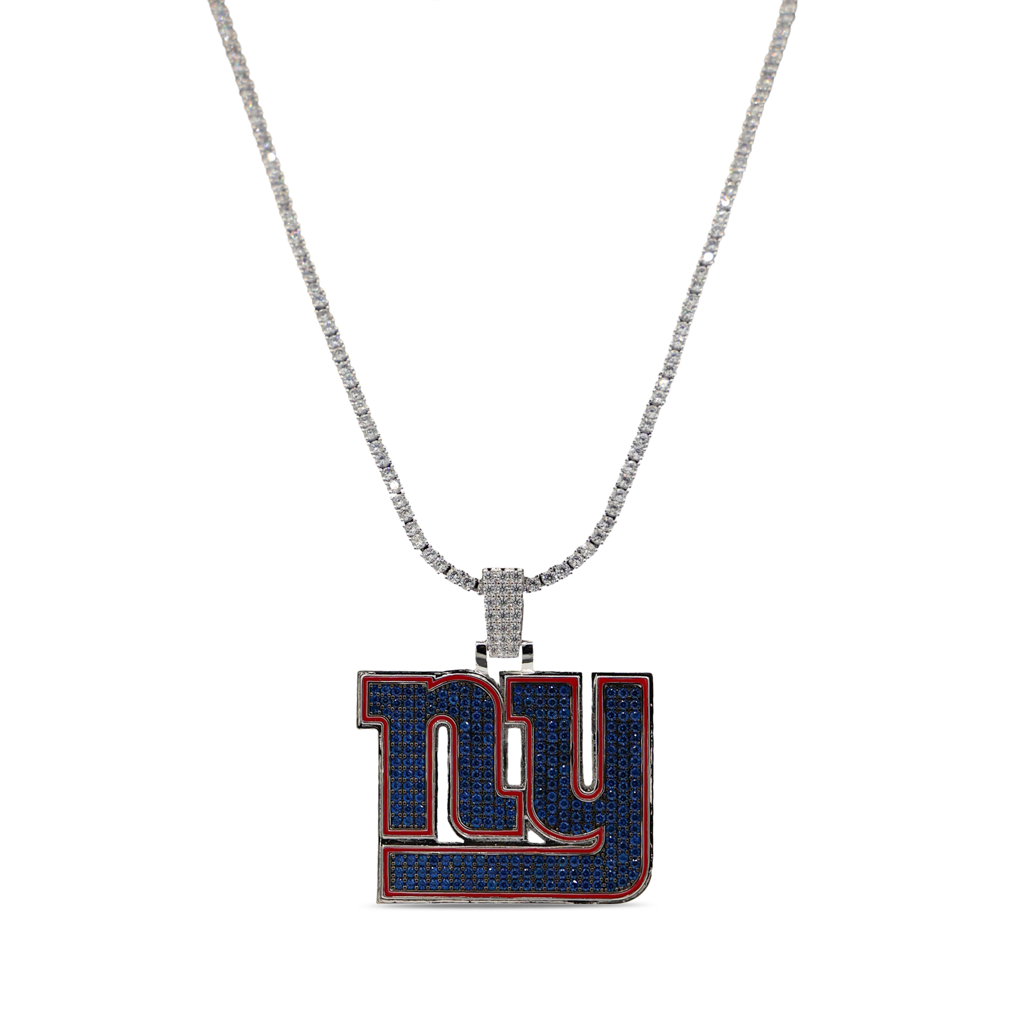 GLD New York Giants 14K White Gold Logo Pendant & 20" Tennis Chain
