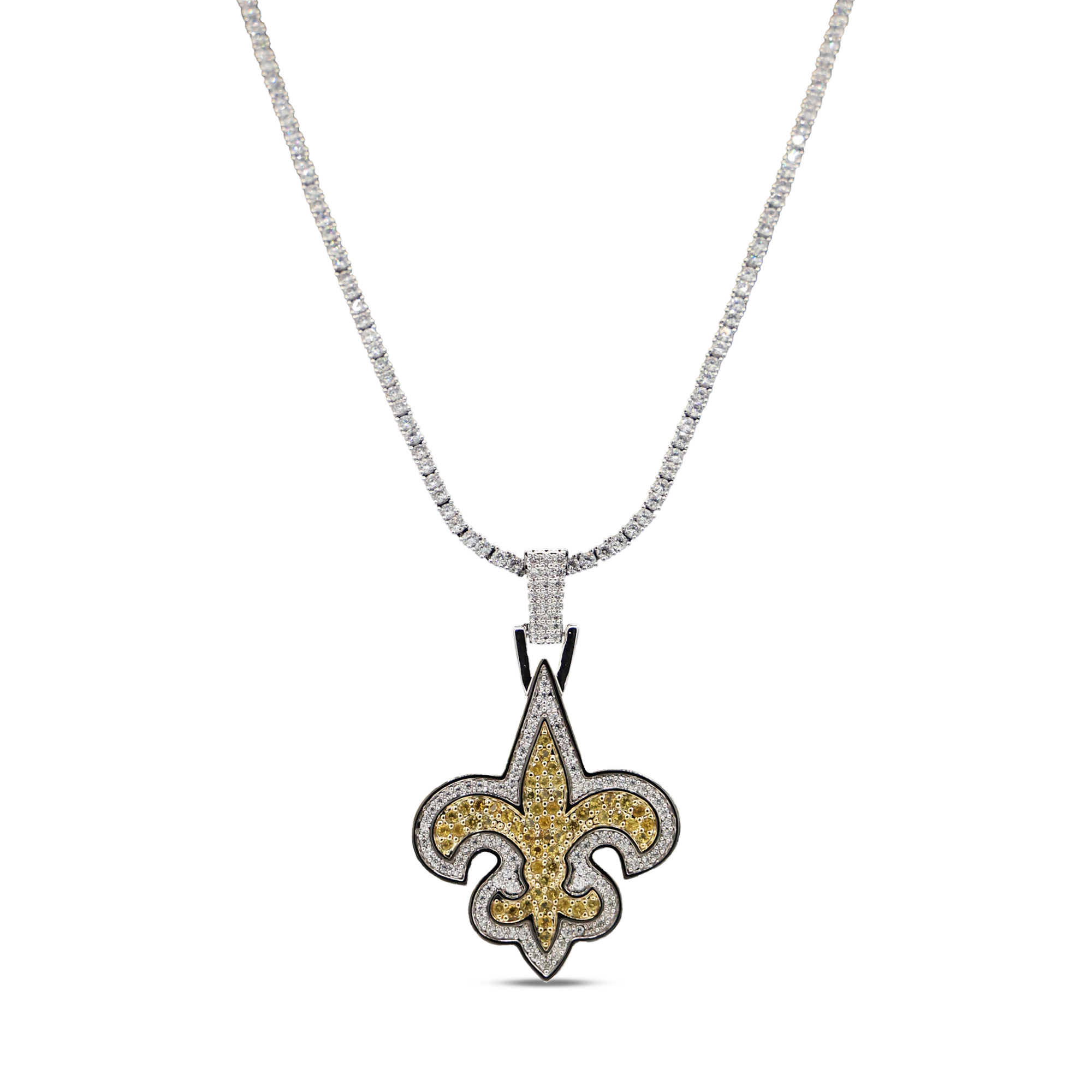 GLD New Orleans Saints 14K White Gold Logo Pendant & 20" Tennis Chain