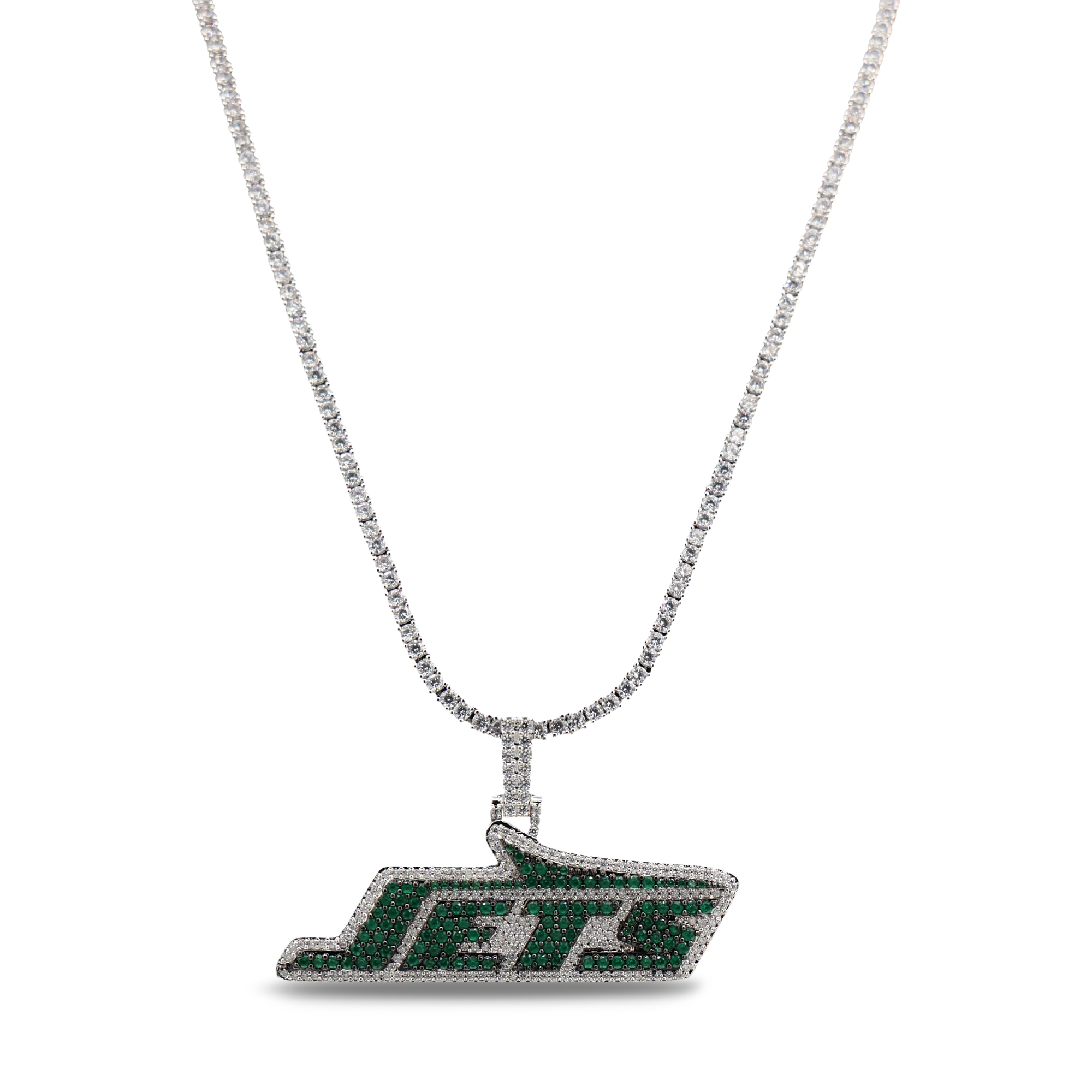 GLD New York Jets 14K White Gold Logo Pendant & 20" Tennis Chain