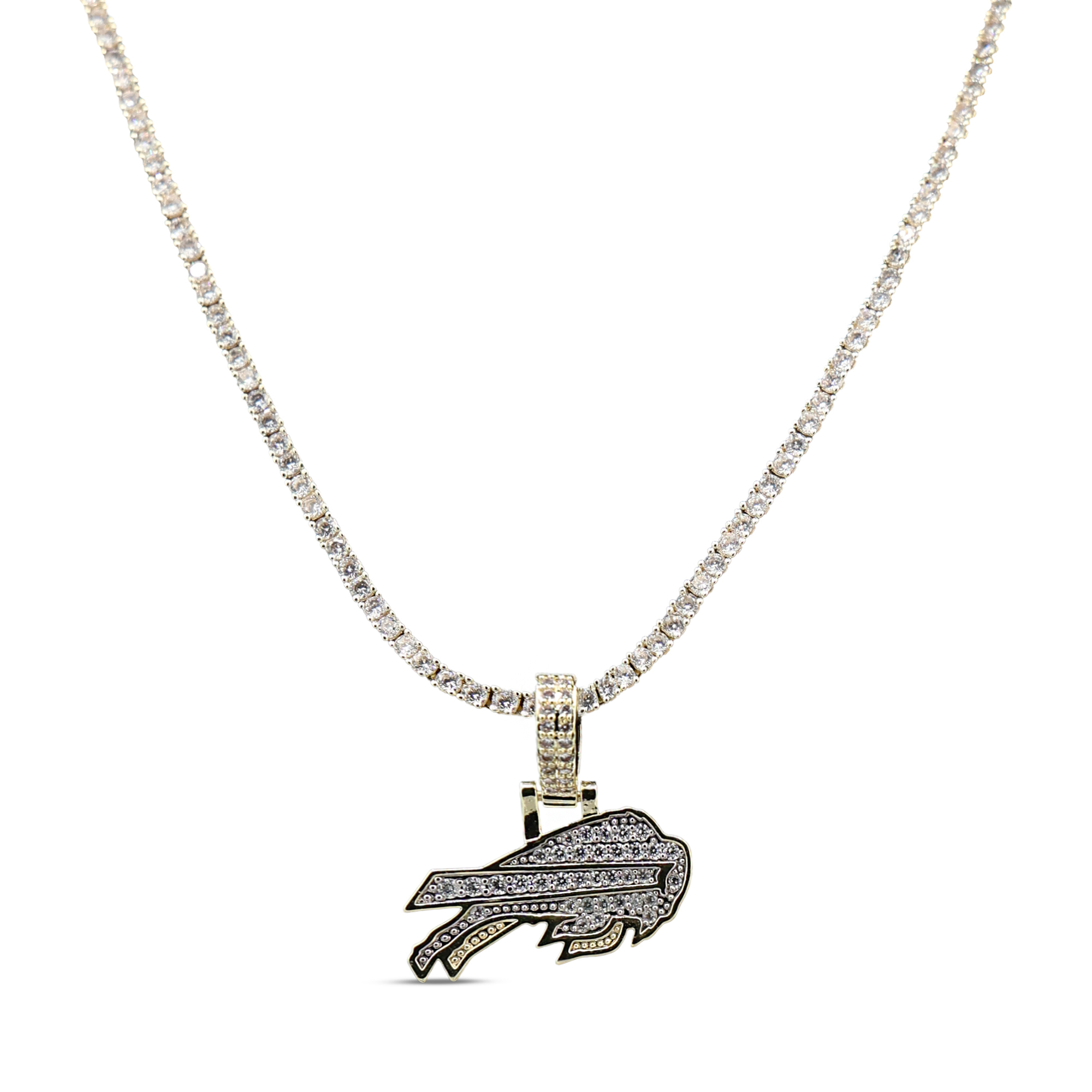 GLD Buffalo Bills 18K Yellow Gold Logo Pendant & 20" Tennis Chain