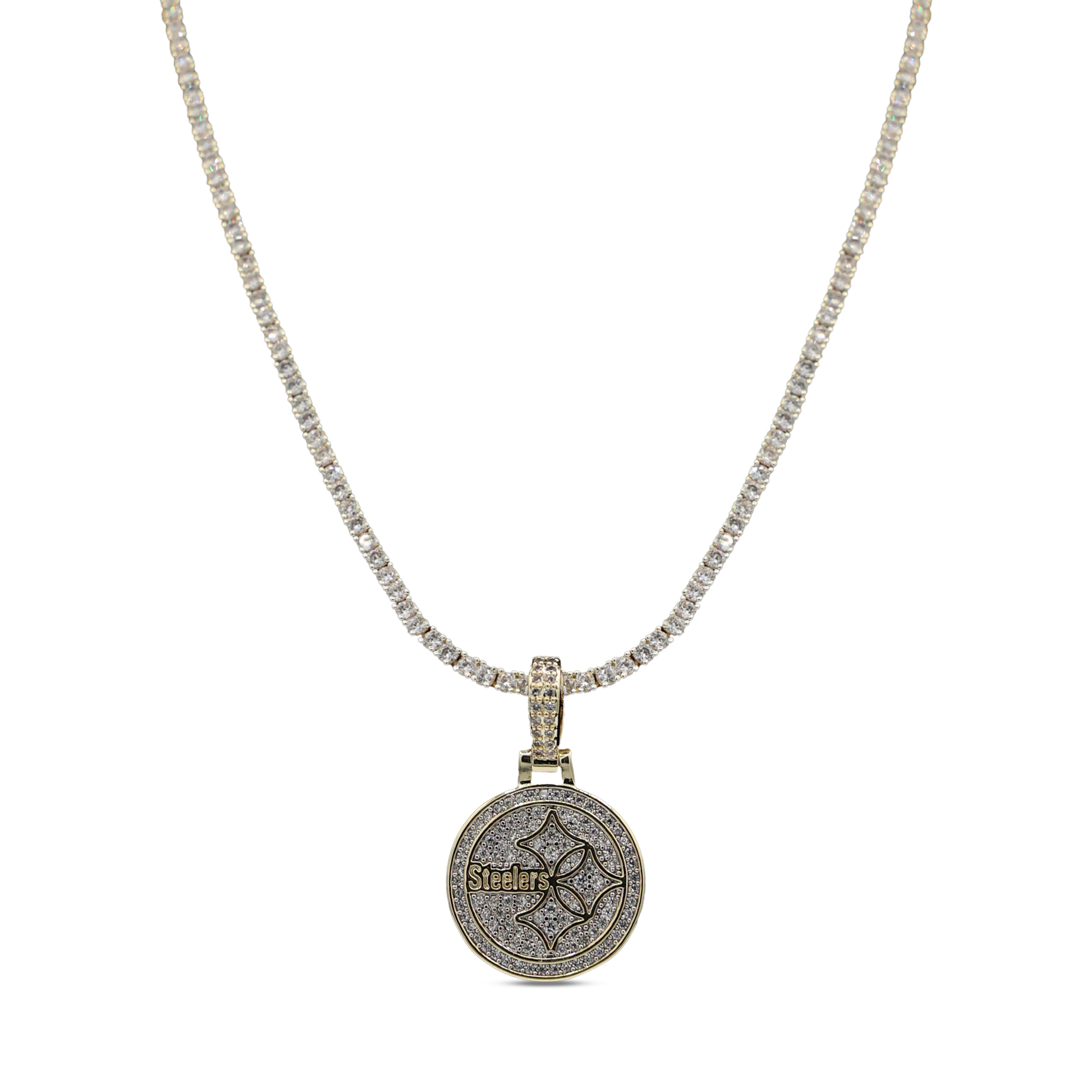 GLD Pittsburgh Steelers 18K Yellow Gold Logo Pendant & 20" Tennis Chain