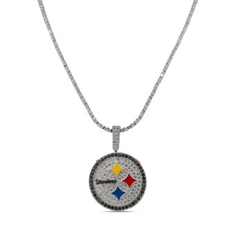 GLD Pittsburgh Steelers 14K White Gold Logo Pendant & 20" Tennis Chain