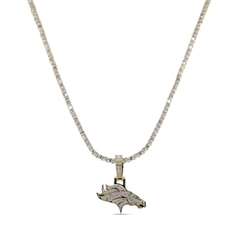GLD Denver Broncos 18K Yellow Gold Logo Pendant & 20" Tennis Chain