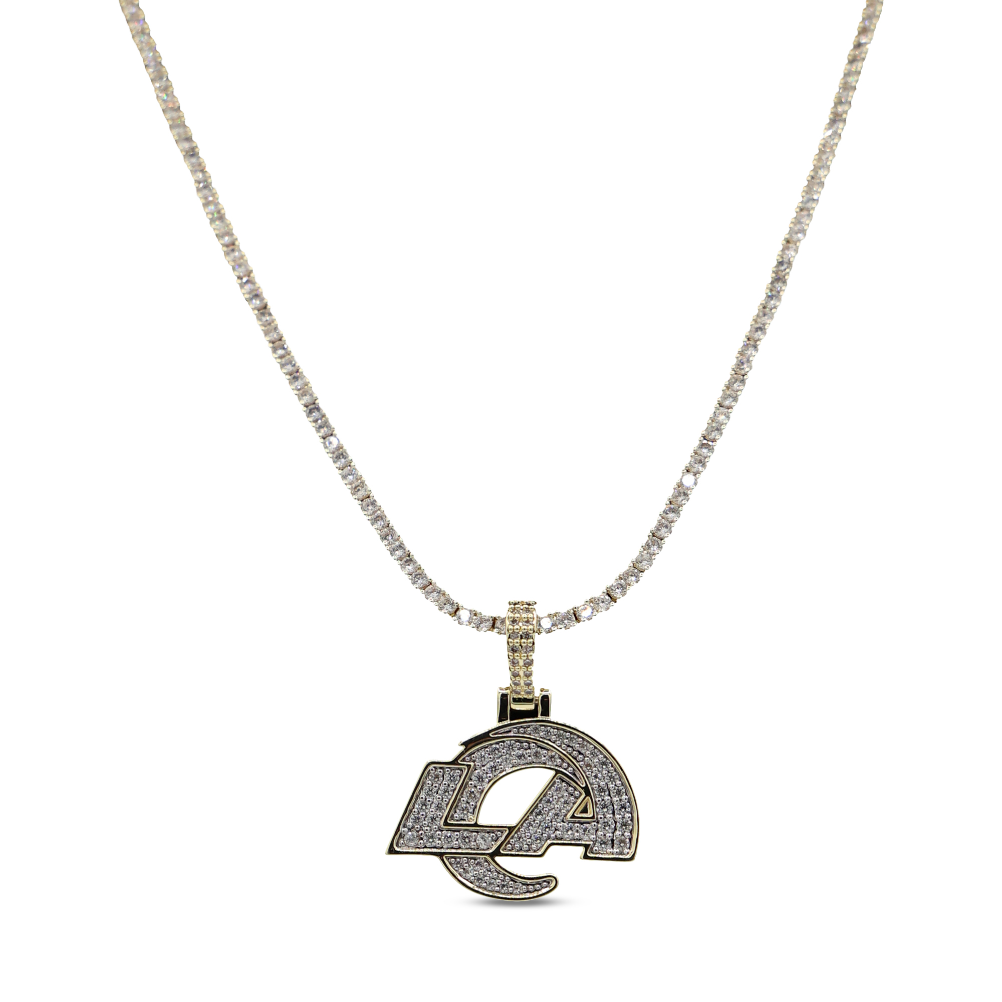GLD Los Angeles Rams 18K Yellow Gold Logo Pendant & 20" Tennis Chain