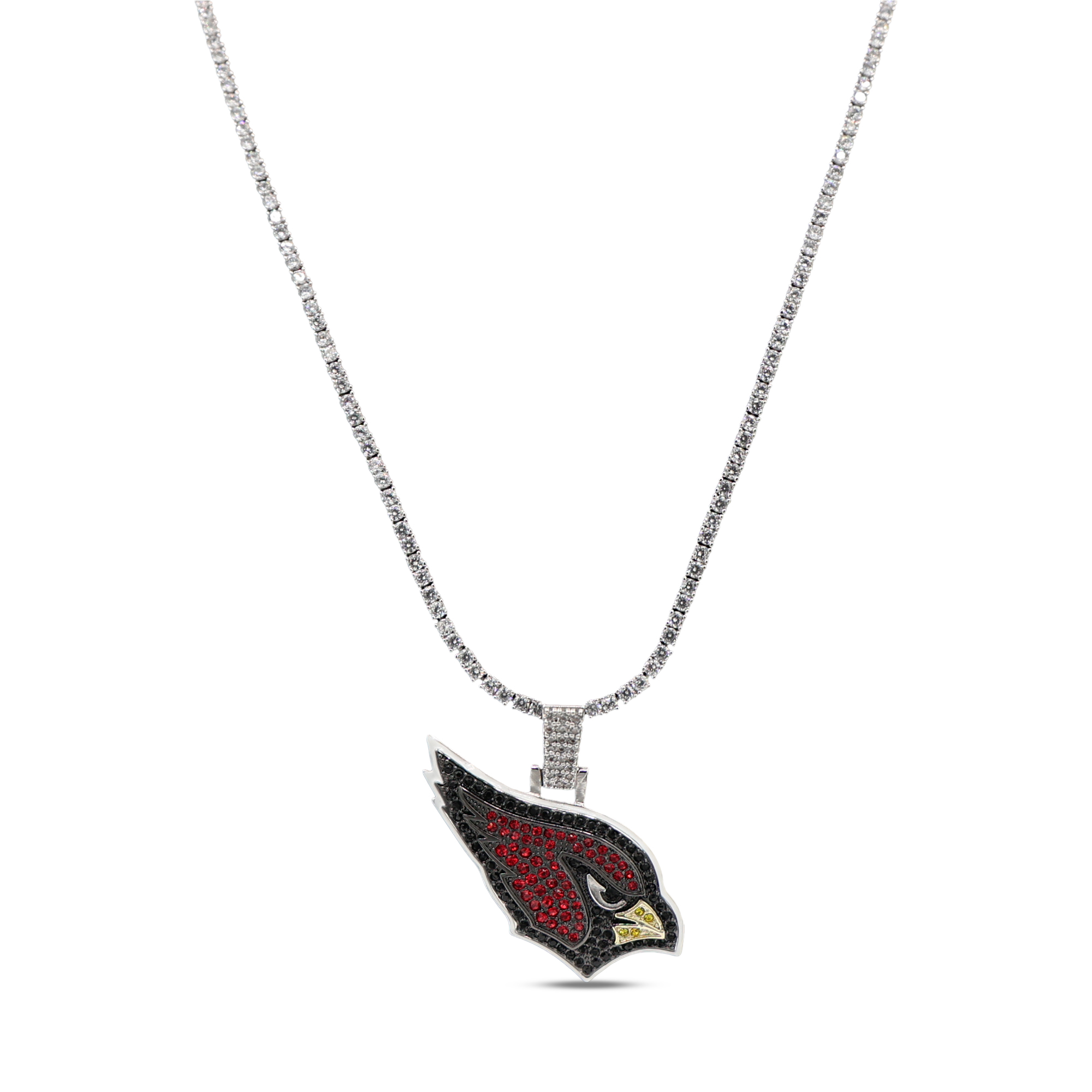 GLD Arizona Cardinals 14K White Gold Logo Pendant & 20" Tennis Chain