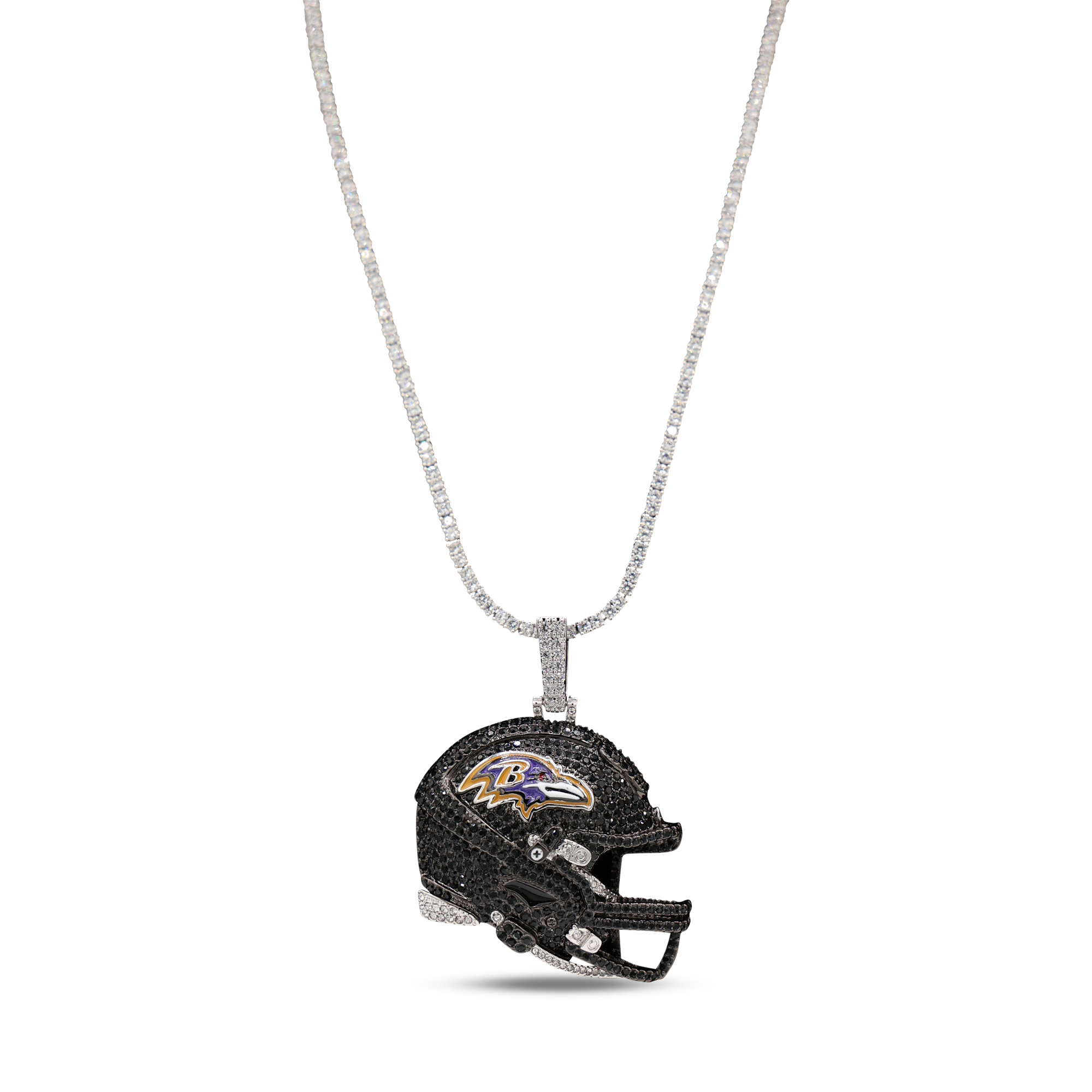 GLD Baltimore Ravens 14K White Gold Logo Pendant & 20" Tennis Chain