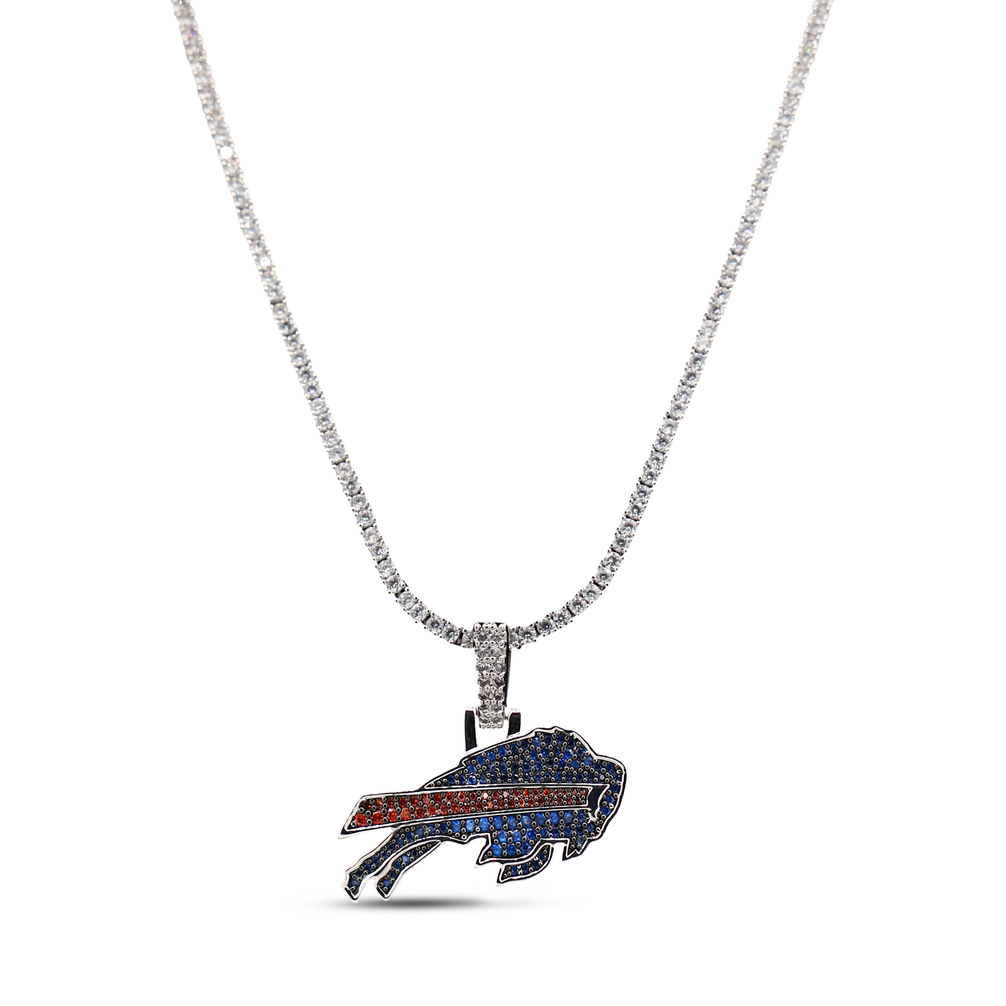 GLD Buffalo Bills 14K White Gold Logo Pendant & 20" Tennis Chain