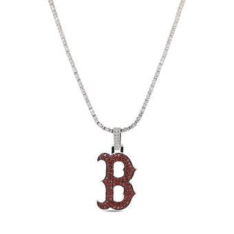 "GLD Boston Red Sox 14K White Gold Logo Pendant & 20"" Tennis Chain"