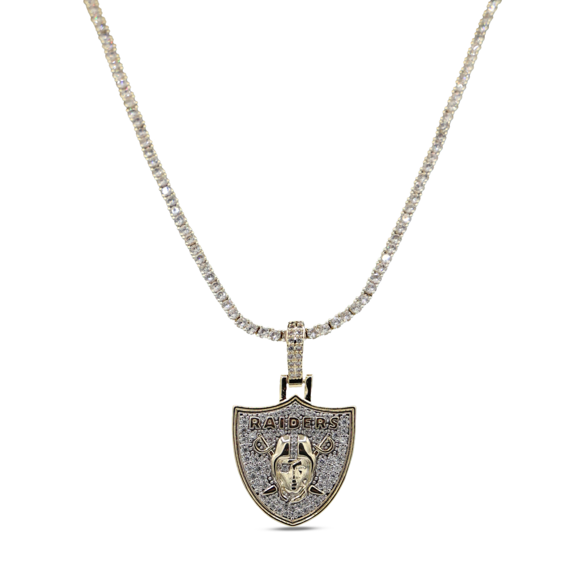 GLD Las Vegas Raiders 18K Yellow Gold Logo Pendant & 20" Tennis Chain