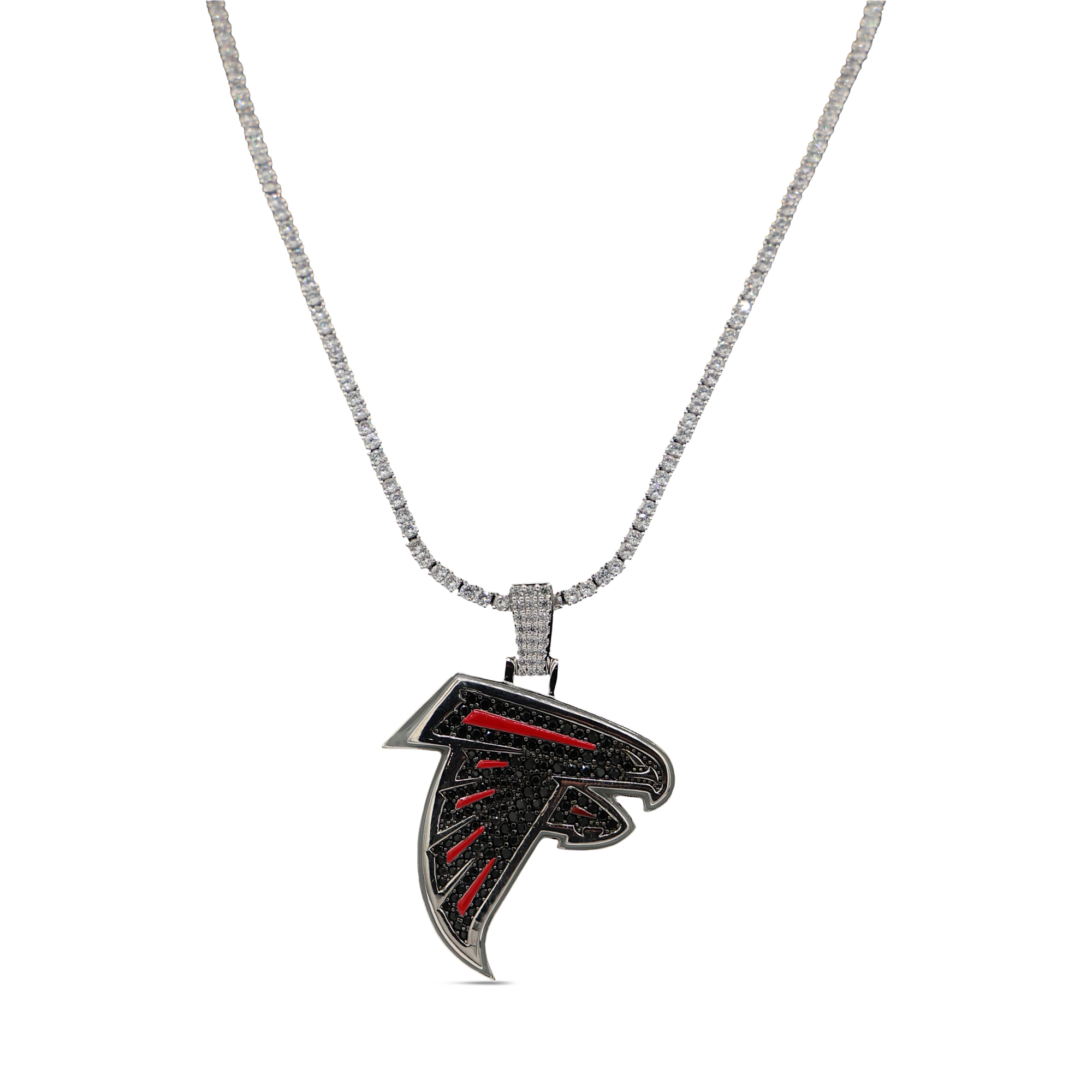 GLD Atlanta Falcons 14K White Gold Logo Pendant & 20" Tennis Chain