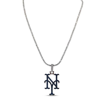 GLD New York Mets 14K White Gold Logo Pendant & 20" Tennis Chain