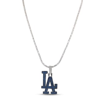 "GLD Los Angeles Dodgers 14K White Gold Logo Pendant & 20"" Tennis Chain"