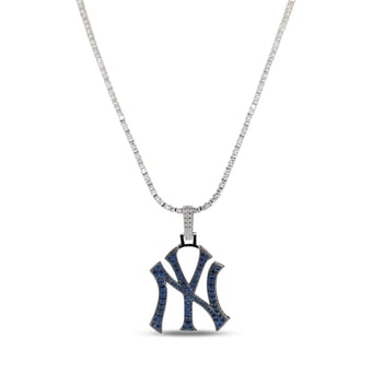 "GLD New York Yankees 14K White Gold Logo Pendant & 20"" Tennis Chain"