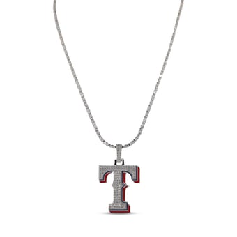 GLD Texas Rangers 14K White Gold Logo Pendant & 20" Tennis Chain