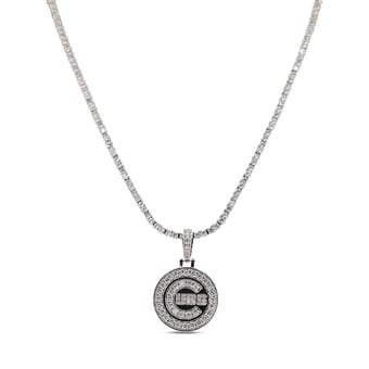 GLD Chicago Cubs 14K White Gold Logo Pendant & 20" Tennis Chain