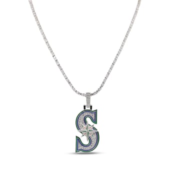"GLD Seattle Mariners 14K White Gold Logo Pendant & 20"" Tennis Chain"
