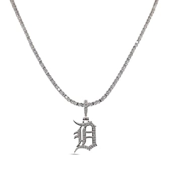 GLD Detroit Tigers 14K White Gold Logo Pendant & 20" Tennis Chain