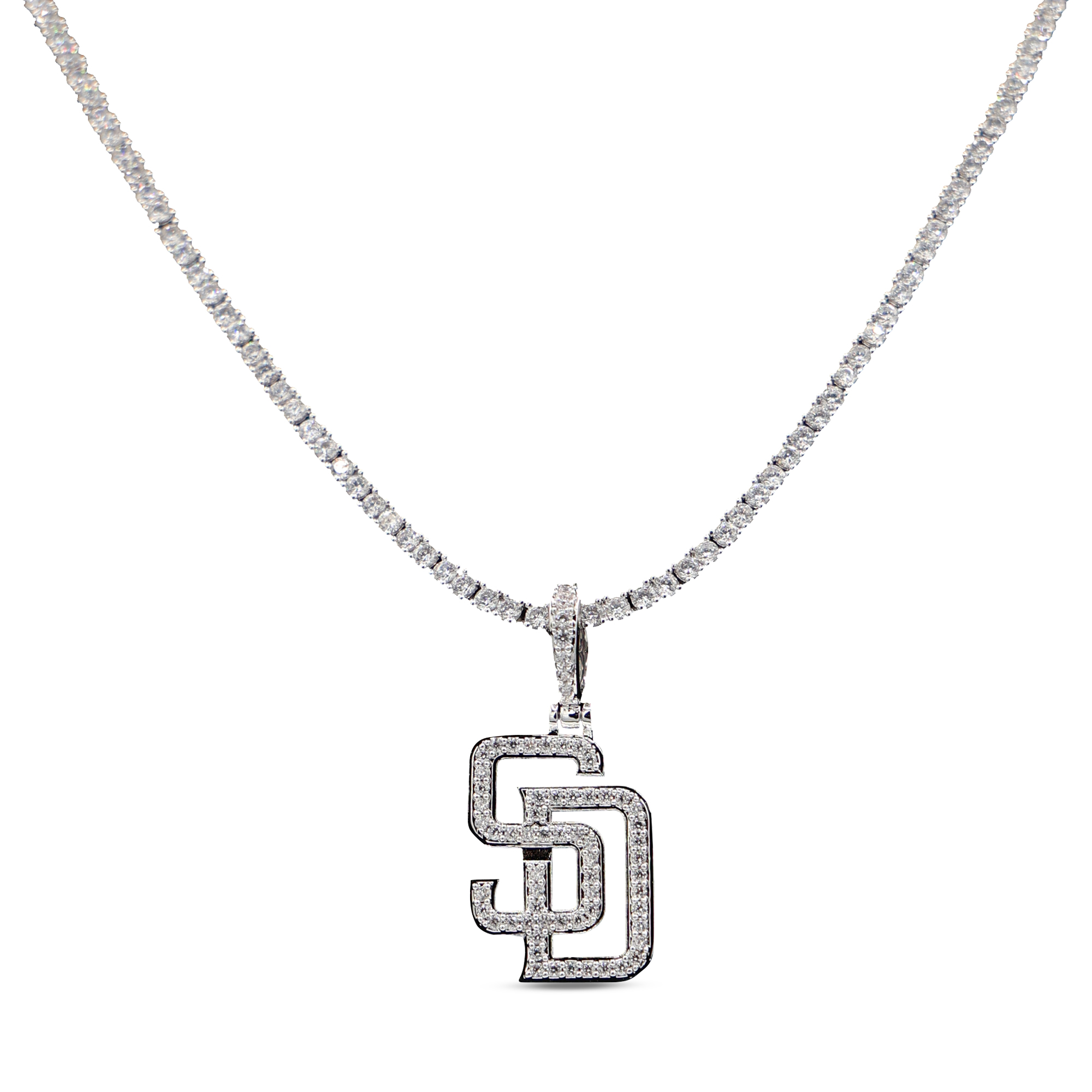 GLD San Diego Padres 14K White Gold Logo Pendant & 20" Tennis Chain