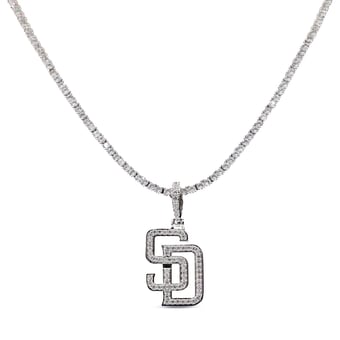 GLD San Diego Padres 14K White Gold Logo Pendant & 20" Tennis Chain
