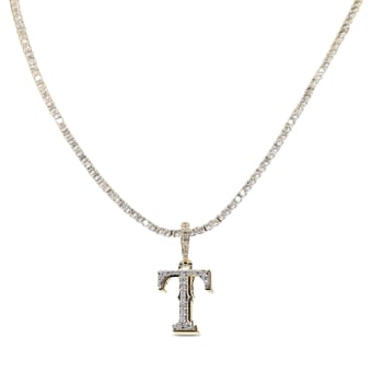 "GLD Texas Rangers 18K Yellow Gold Logo Pendant & 20"" Tennis Chain"