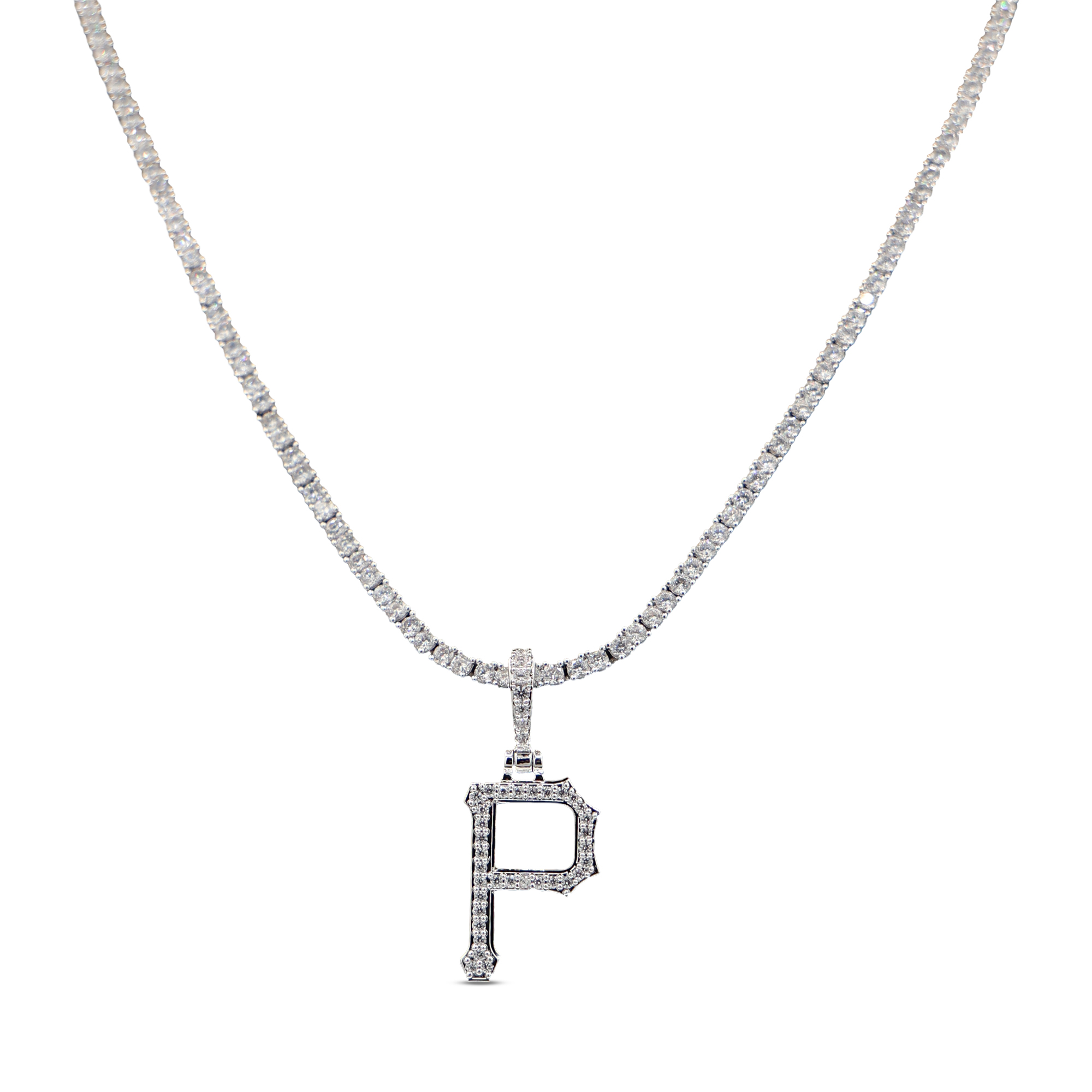 GLD Pittsburgh Pirates 14K White Gold Logo Pendant & 20" Tennis Chain