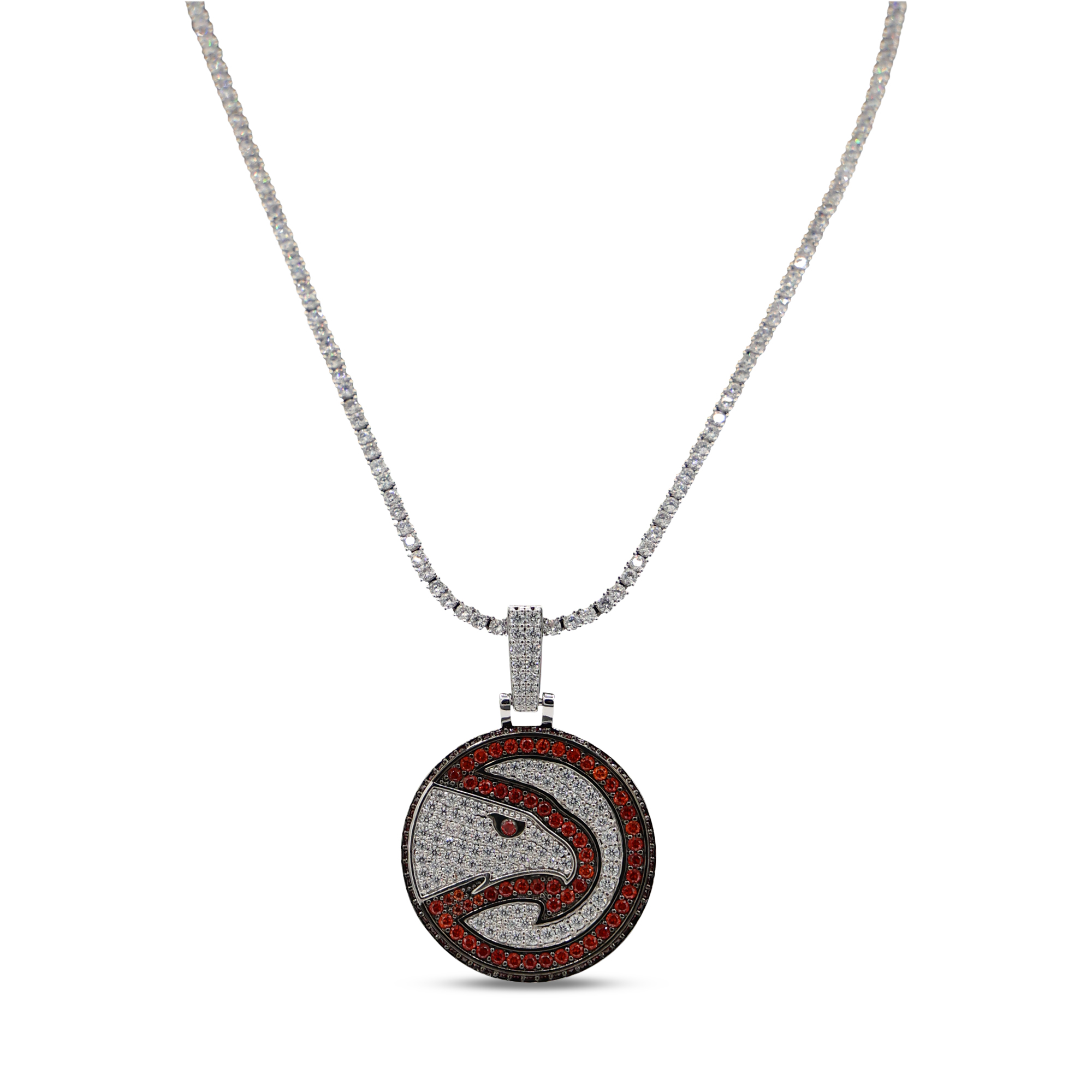 GLD Atlanta Hawks 14K White Gold Logo Pendant & 20" Tennis Chain