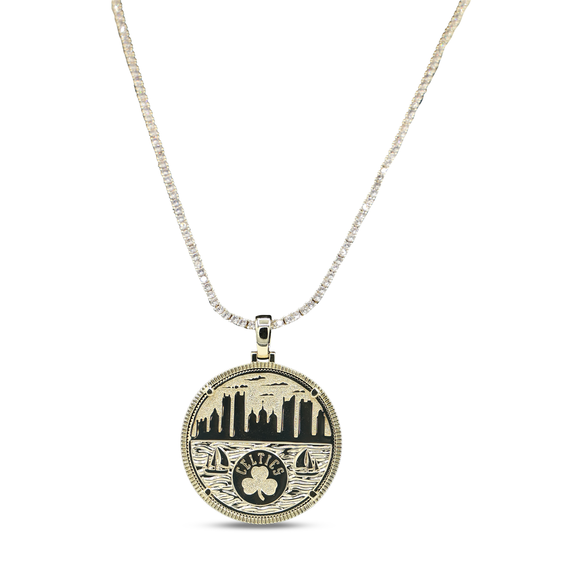 GLD Boston Celtics 18K Yellow Gold Logo Pendant & 20" Tennis Chain