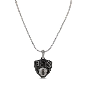 GLD Brooklyn Nets 14K White Gold Logo Pendant & 20" Tennis Chain