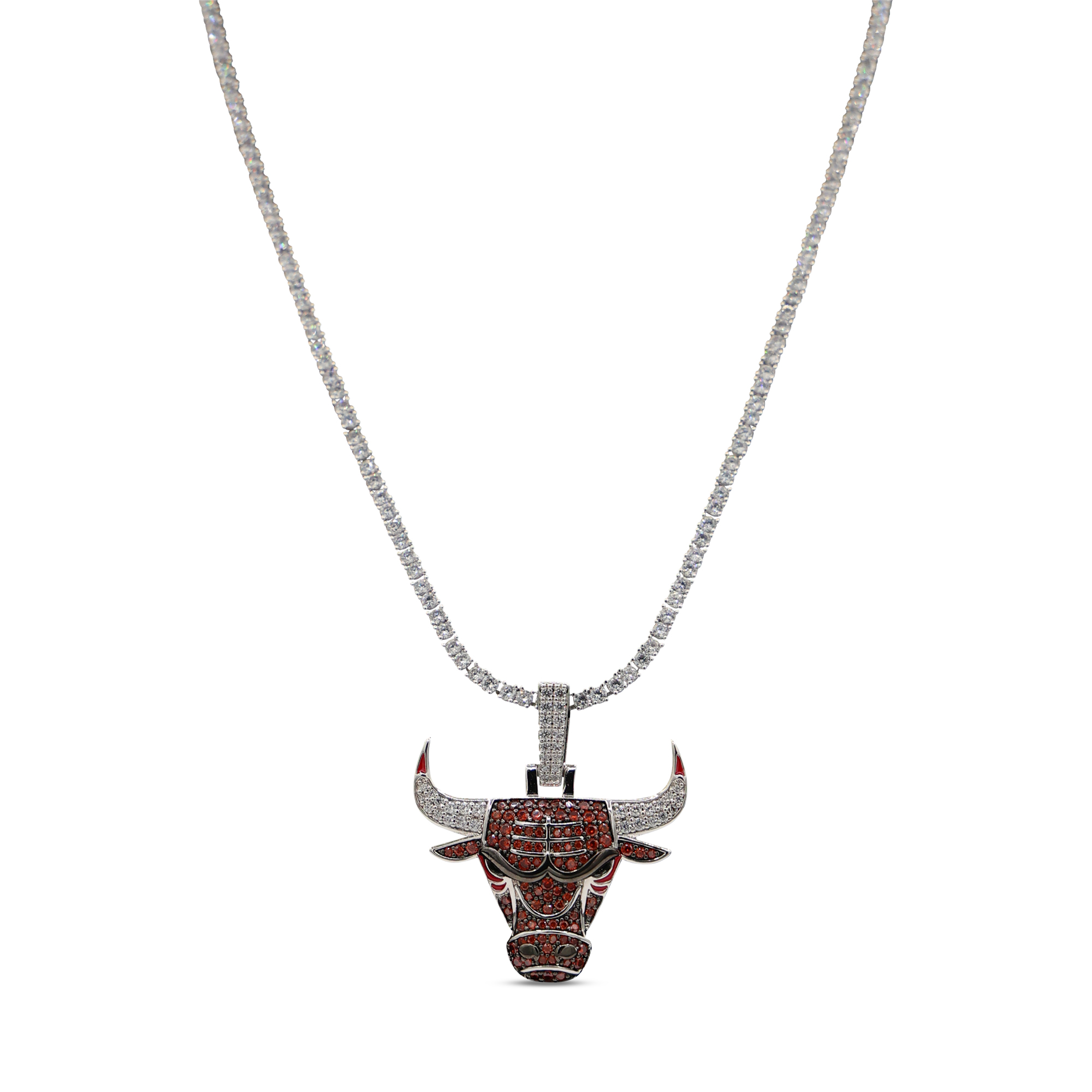 GLD Chicago Bulls 14K White Gold Logo Pendant & 20" Tennis Chain