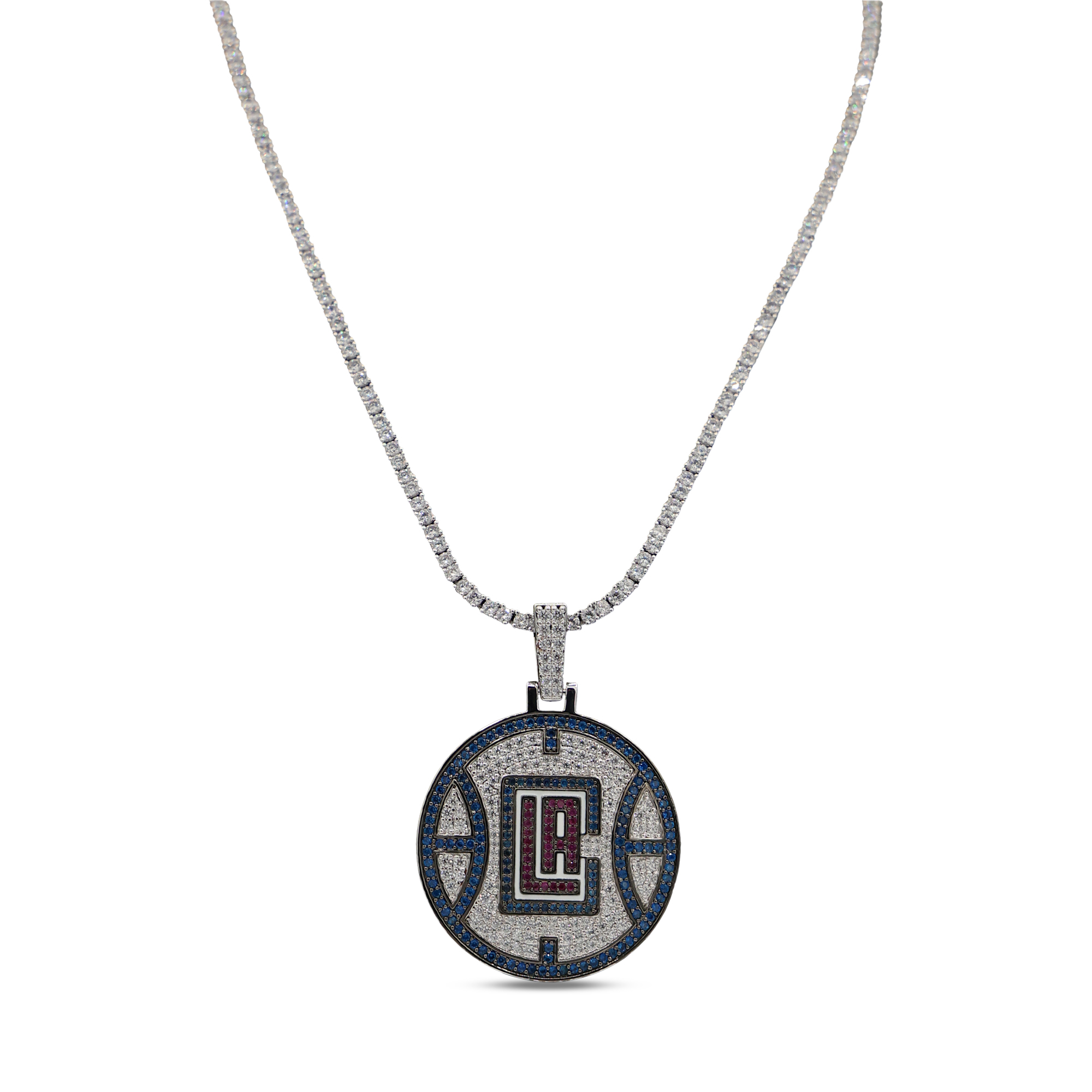 GLD LA Clippers 14K White Gold Logo Pendant & 20" Tennis Chain