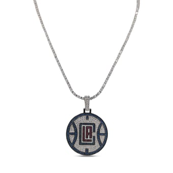 GLD LA Clippers 14K White Gold Logo Pendant & 20" Tennis Chain