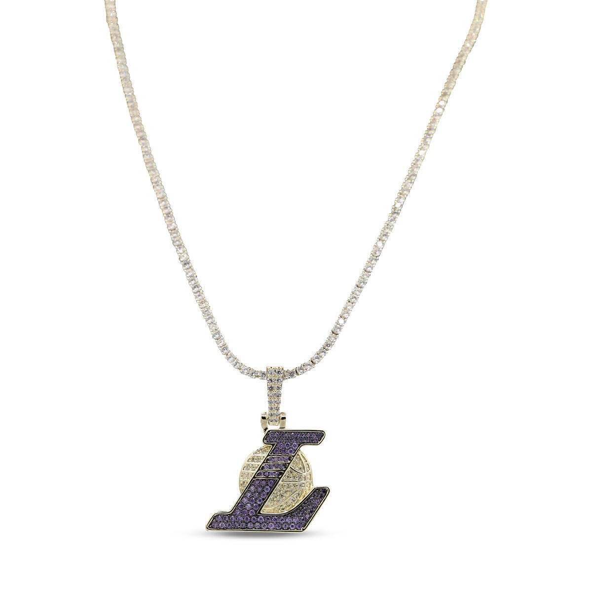 GLD Los Angeles Lakers 18K Yellow Gold Logo Pendant & 20" Tennis Chain
