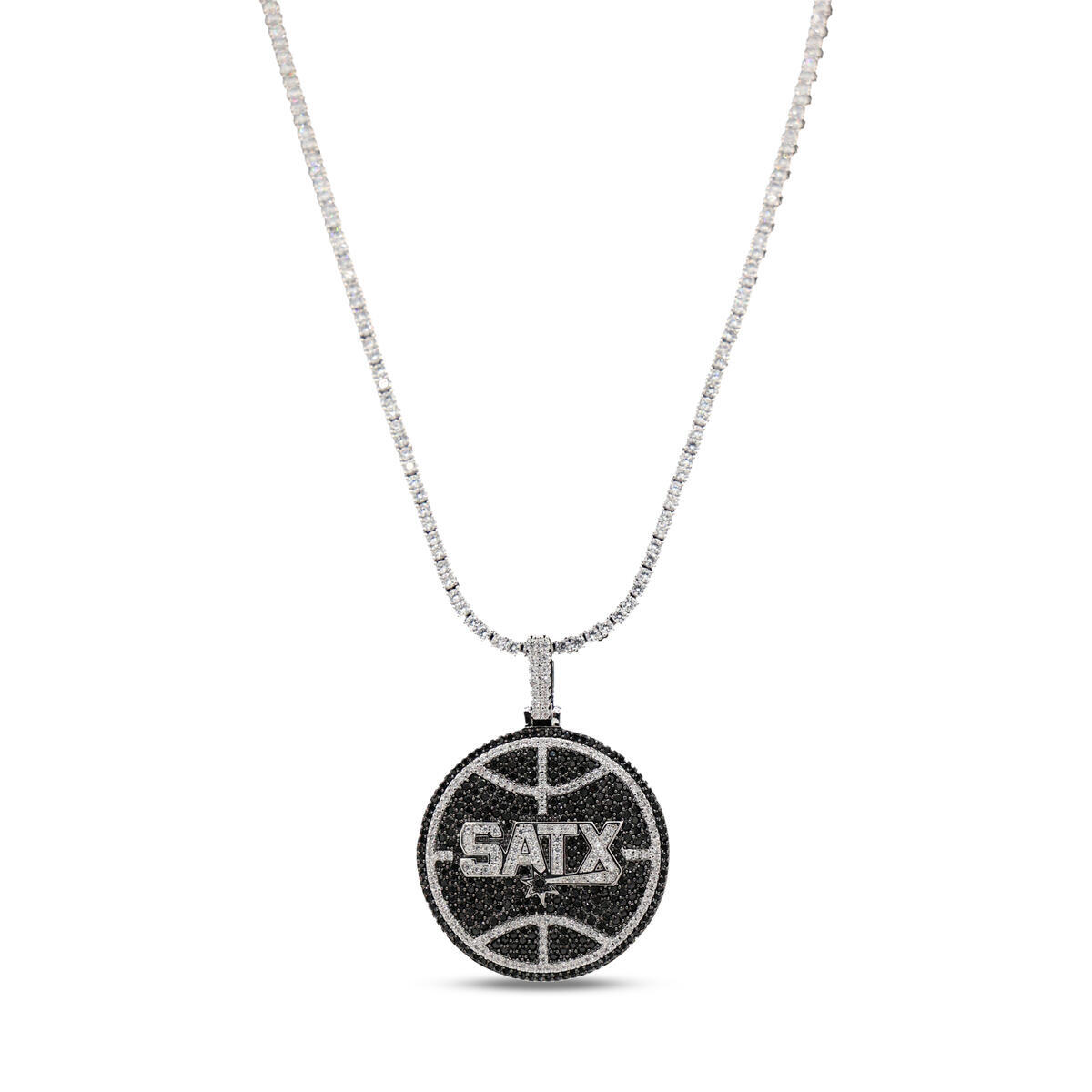 GLD San Antonio Spurs 14K White Gold Logo Pendant & 20" Tennis Chain