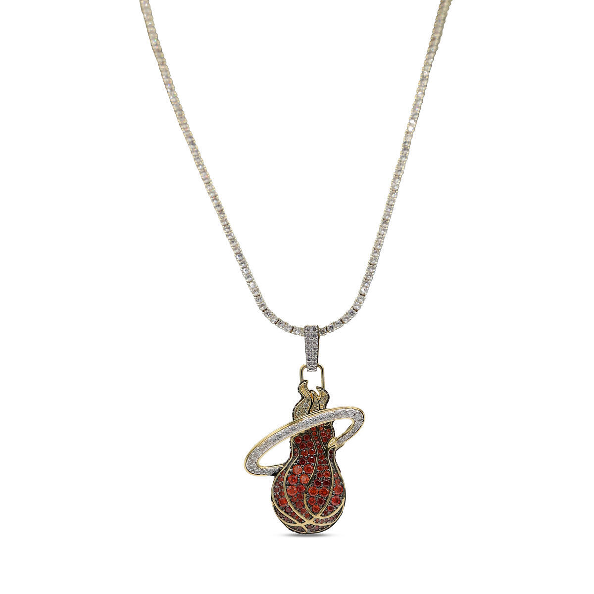 GLD Miami Heat 18K Yellow Gold Logo Pendant & 20" Tennis Chain