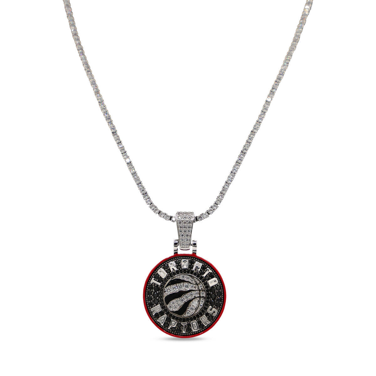 GLD Toronto Raptors 14K White Gold Logo Pendant & 20" Tennis Chain