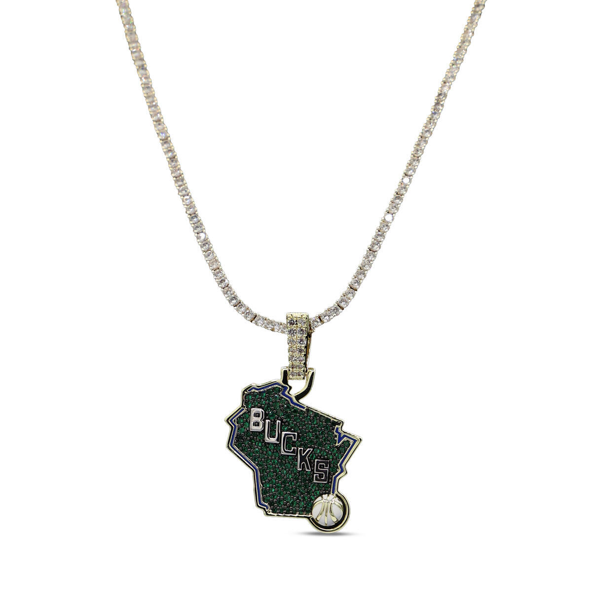 GLD Milwaukee Bucks 18K Yellow Gold Logo Pendant & 20" Tennis Chain