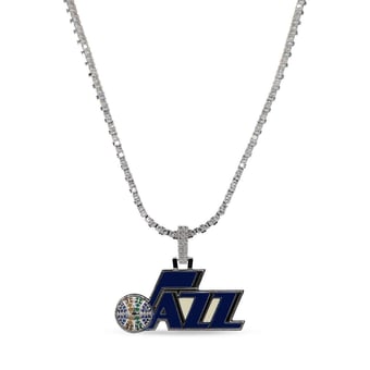 GLD Utah Jazz 14K White Gold Logo Pendant & 20" Tennis Chain