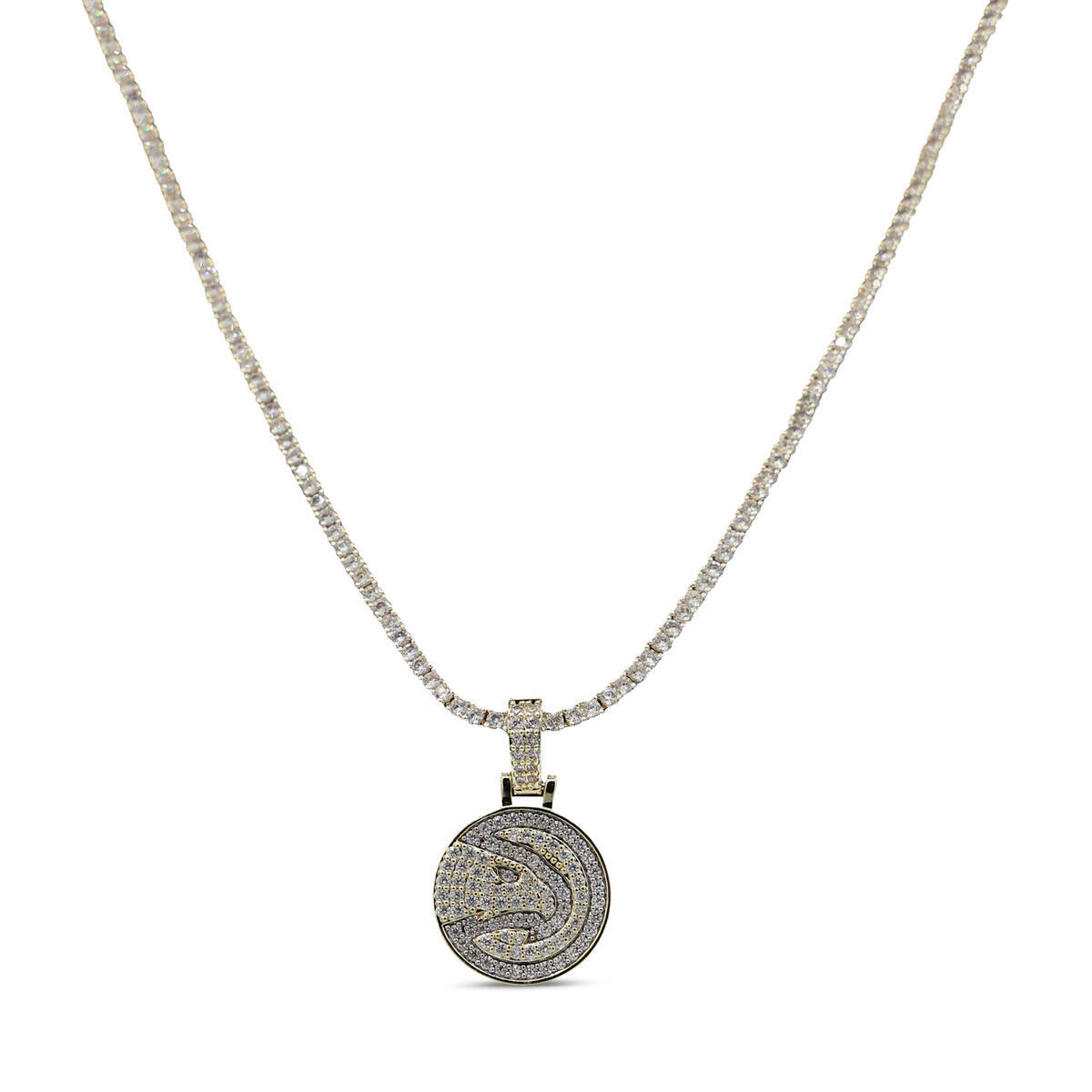 GLD Atlanta Hawks 18K Yellow Gold Logo Pendant & 20" Tennis Chain