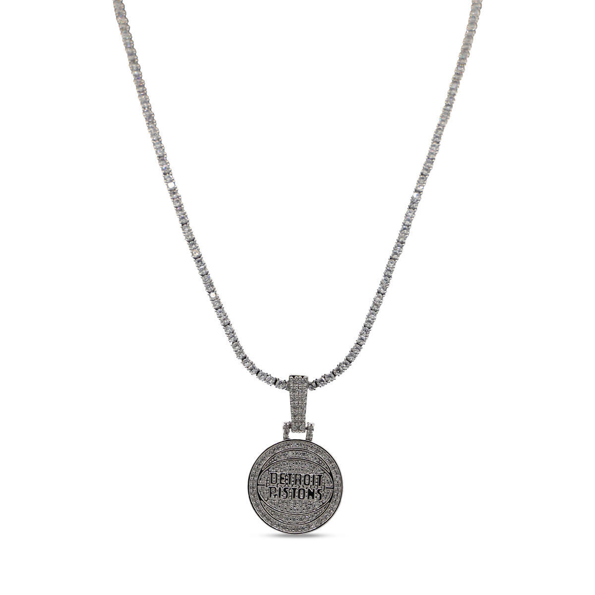 GLD Detroit Pistons 14K White Gold Logo Pendant & 20" Tennis Chain