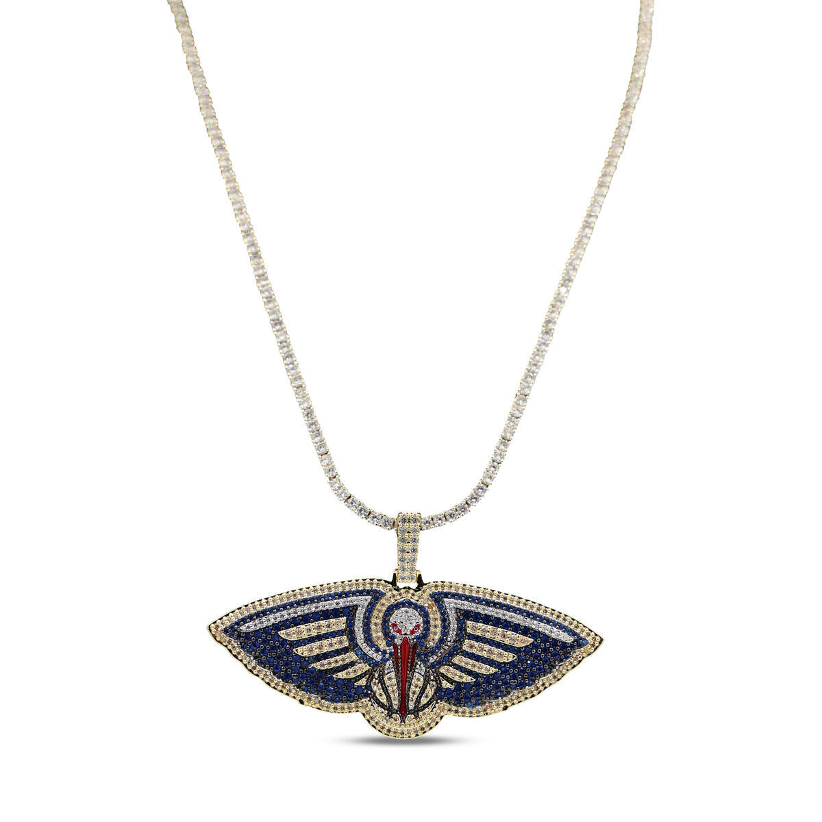 GLD New Orleans Pelicans 18K Yellow Gold Logo Pendant & 20" Tennis Chain