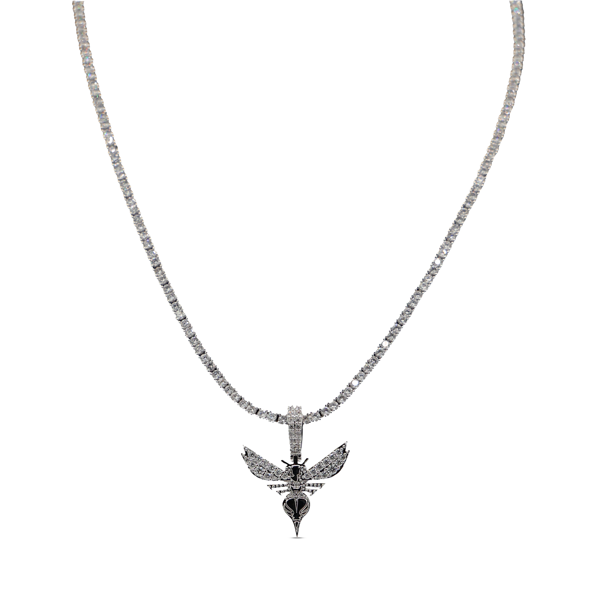 GLD Charlotte Hornets 14K White Gold Logo Pendant & 20" Tennis Chain