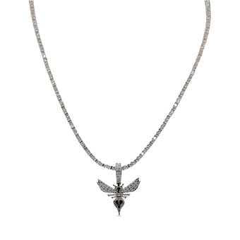 GLD Charlotte Hornets 14K White Gold Logo Pendant & 20" Tennis Chain