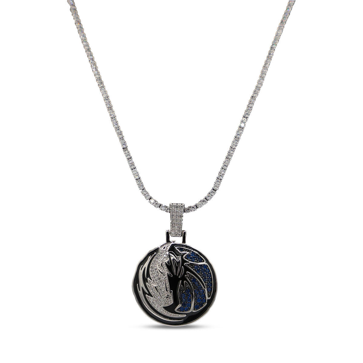 GLD Dallas Mavericks 14K White Gold Logo Pendant & 20" Tennis Chain