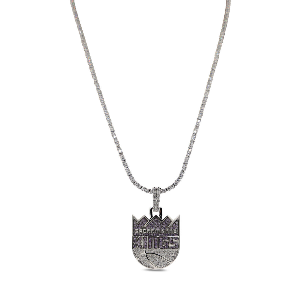 GLD Sacramento Kings 14K White Gold Logo Pendant & 20" Tennis Chain