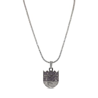 GLD Sacramento Kings 14K White Gold Logo Pendant & 20" Tennis Chain